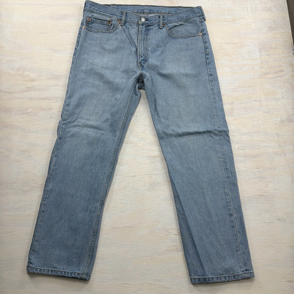 Levi's Jeans 505 Regular Fit Straight Leg Light Wash Blue Denim Mens W38 L30